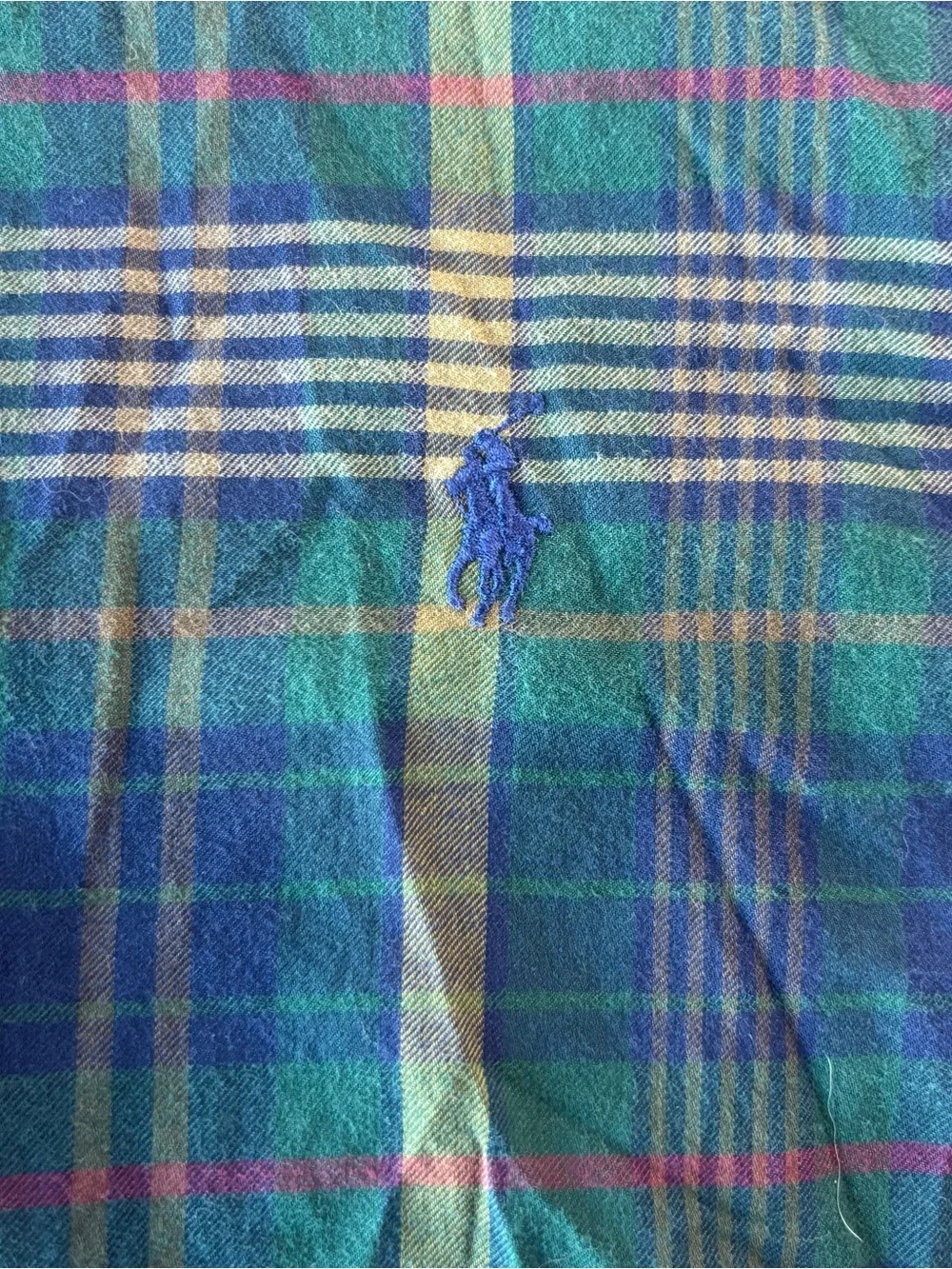 Vintage Ralph Lauren Blue Label Green Navy Plaid Button Down Shirt Small Cotton